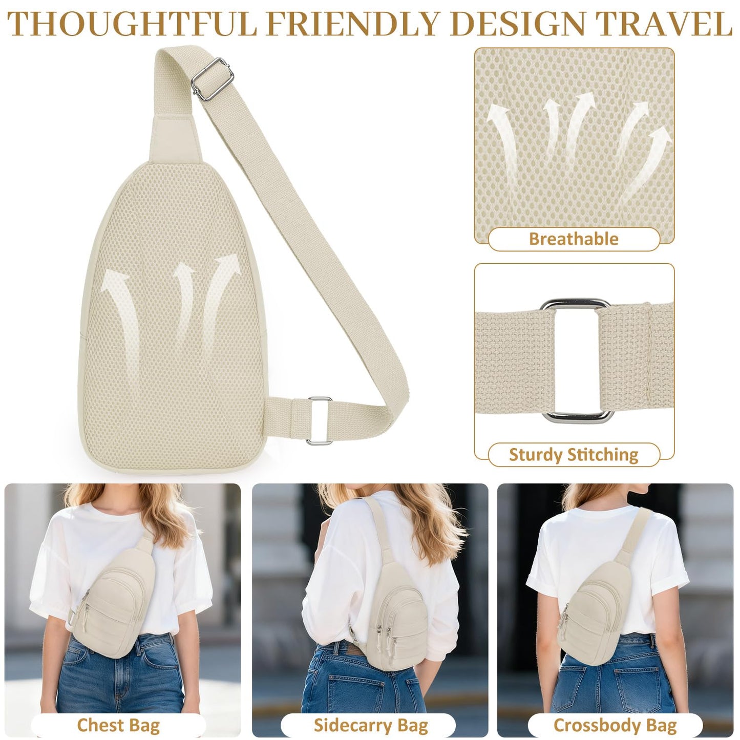 Tenot Crossbody Bags for Women Small Sling Bag Lightness Cross Body Bag Puffer Chest Bags Travel Fanny Pack for Travel Sport Hiking Black
