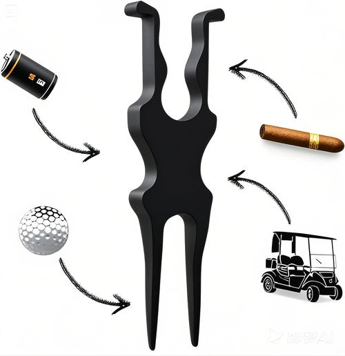 Golf Multi-Tool for Golf Cart Holder, Divot Repair Tool, Ball Marker, Beer Shotgun, and Clamp for Golf Cart