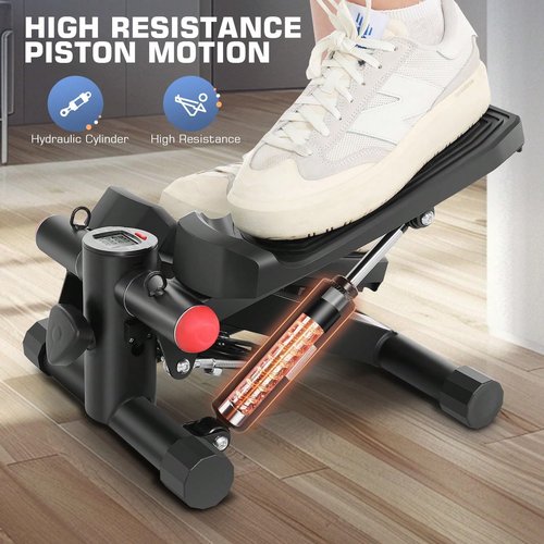 Stepper with Resistance Bands, Hydraulic Mini Stepper with LCD Monitor, Full Body Cardio Steppers for Exercise at Home