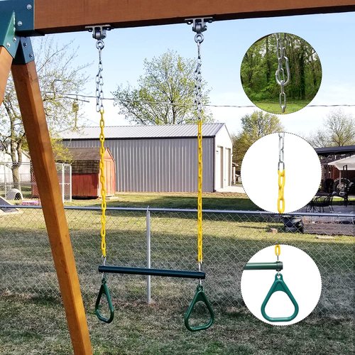 Take Me Away 18'' Trapeze Swing Bar Rings 48'' Heavy Duty Plastic Coated Chains Swing Set Accessories
