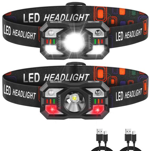 Staaricc Headlamp Rechargeable, LED Headlamp with Red Light, 2Pack Headlamps for Adults, Head Lamps LED Rechargeable, Headlight Motion Sensor, Head Lights for Forehead Hardhat Running Hunting Camping