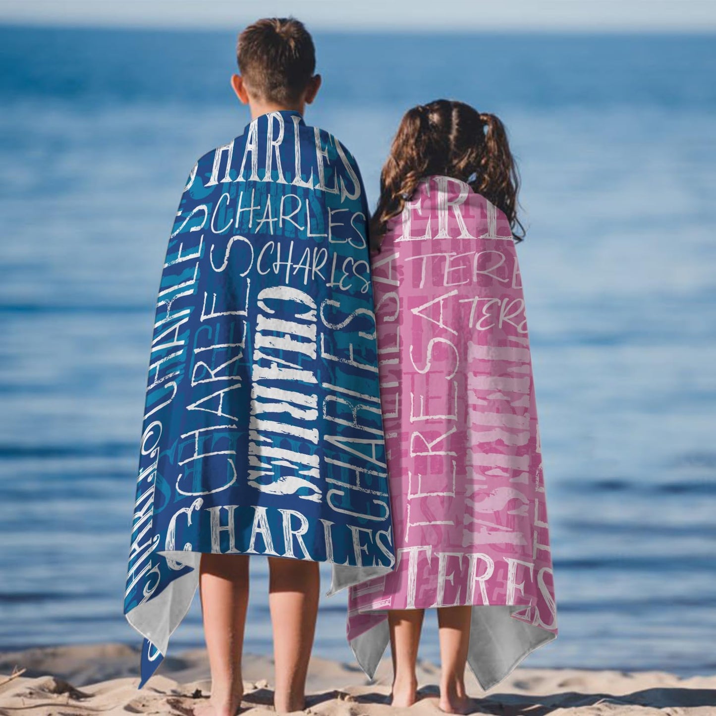 Yoke Style Personalized Beach Towels for Kids, Custom Sand Free Microfiber Beach Towel with Your Name, Customized Quick Dry Pool Towels Easter Gifts for Girls Boys Toddler