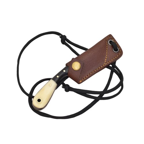 Knives Ranch Handmde Neck Knife - EDC Pocket Knife - Bone Handle - Leather Sheath with Paracord (3133-B)