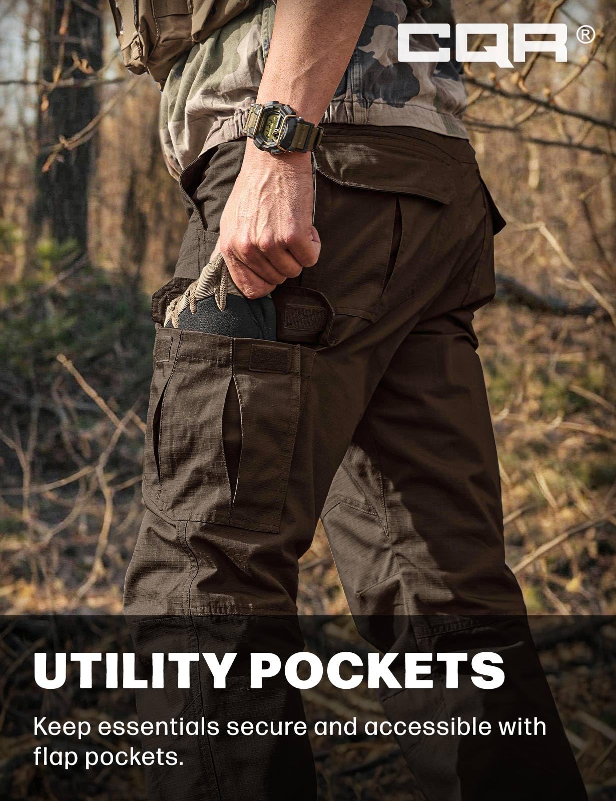 CQR Men's Tactical Pants, Water Resistant Ripstop Cargo Pants, Lightweight EDC Work Hiking Pants, Outdoor Apparel, Raider Dark Brown, 42W x 30L