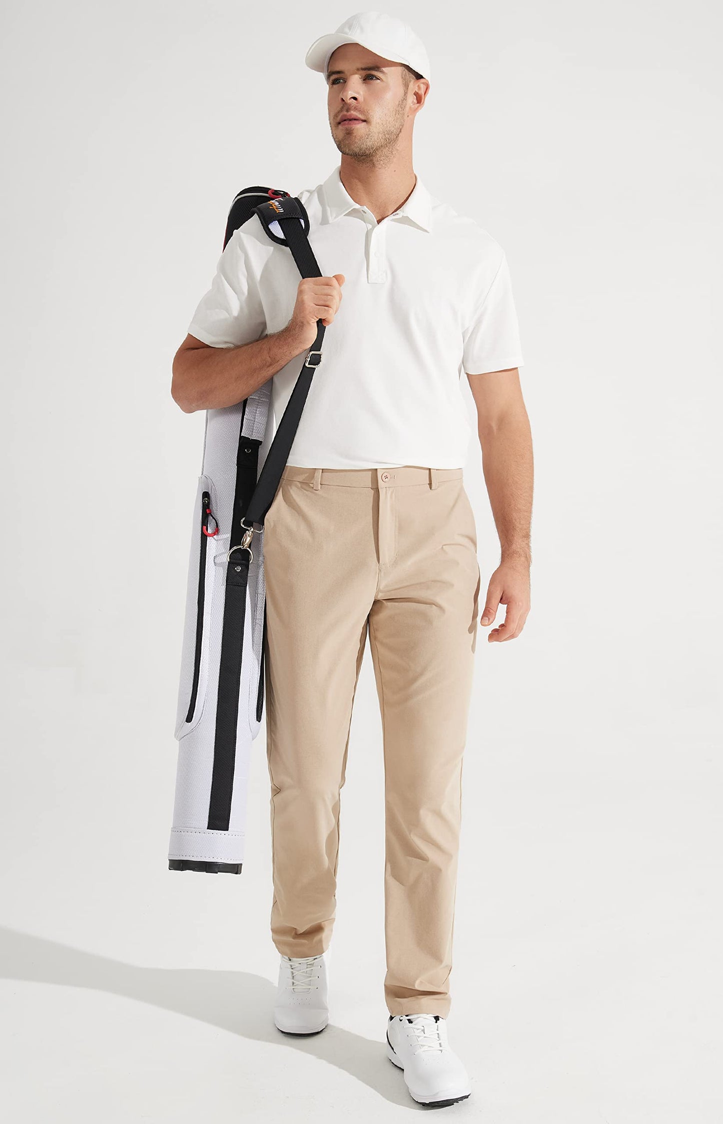 Libin Mens Golf Pants Stretch Work Dress Pants 30" Quick Dry Lightweight Business Casual Pant for Men Comfy Water Resistant, Khaki, 30W x 30L