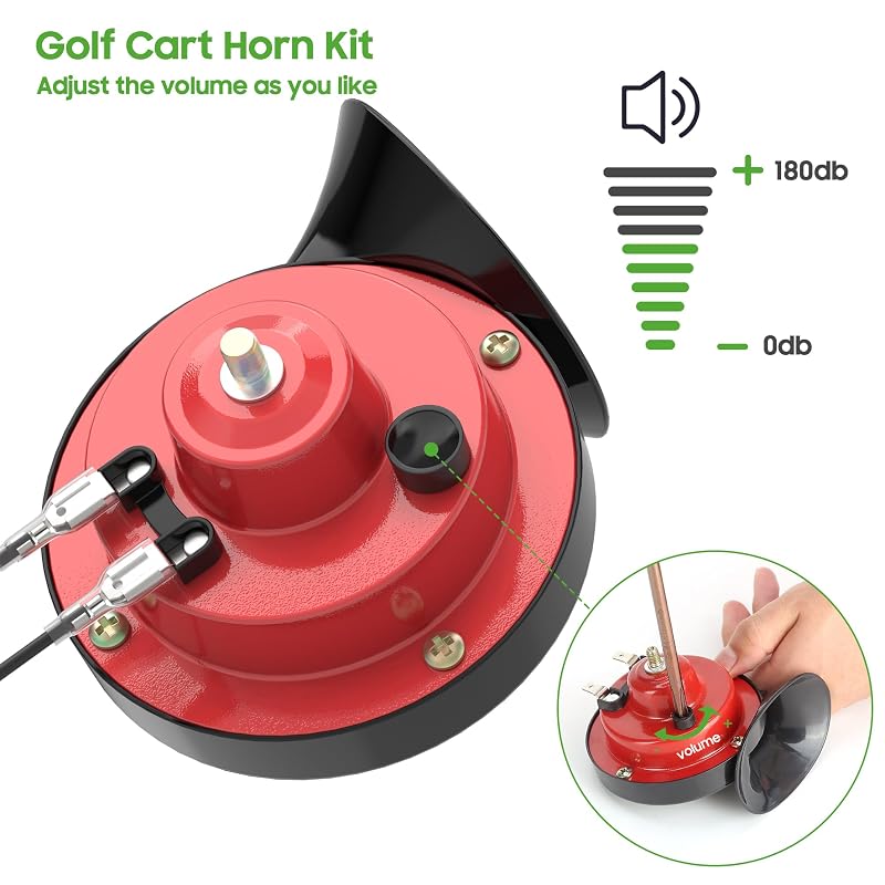 10L0L 12V Horn Kit with Hand Steering Button – Universal Fit for Golf Carts, ATVs, UTVs (Red & Black)