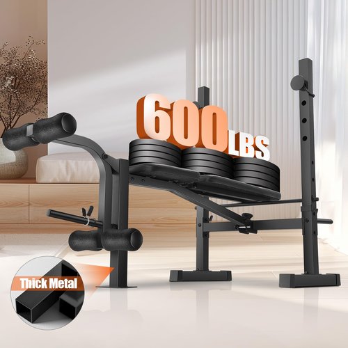 OPPSDECOR Weight Bench, 600LBS Adjustable Bench Press with Squat Rack & Leg Extension, 3 Sec Folding Workout Bench for Full Body Exercise, Incline Decline Flat Weight Benches for Home Gym Exercise