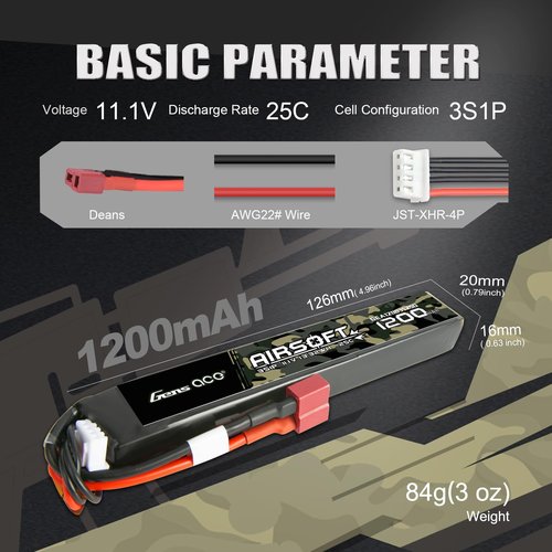 Gens ace 25C 1200mAh 3S1P 11.1V Airsoft Battery with Dean Plug (New Packaging)