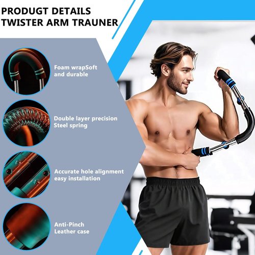 Twister Arm Exerciser, 66-110lb Adjustable Bar, Chest Shoulder Arm Workout Equipment, Portable Detachable Upper Body Fitness Machine for Home & Gym