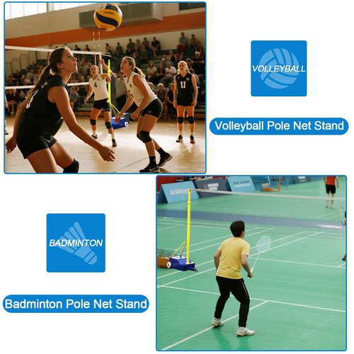 QXYXSM Volleyball Poles, Badminton Net Stand with Movable Heavy Duty Base, 5ft-6.8ft Adjustable Height,for Indoor/Outdoor Backyard School Adults Kids Stadium