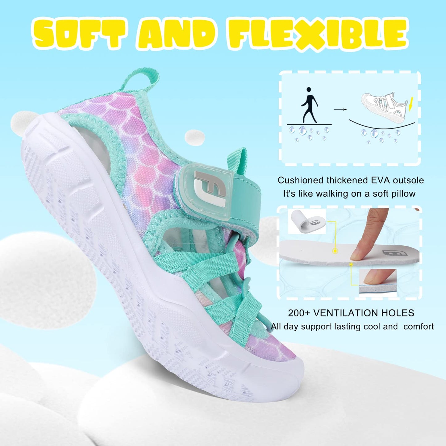 JOINFREE Girls Water Shoes Kids Toddler Walking Sandals Athletic Sneakers Quick Dry Barefoot for Beach Swimming Pool 5 Toddler Green Scale