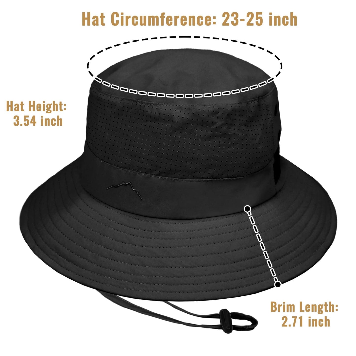 Sun Bucket Hat for Men Women Fishing Beach Safari Hats for Golf Hiking Hunting Outdoor UPF 50+ (with one Pair Cooling Sleeves-1pack-Black)