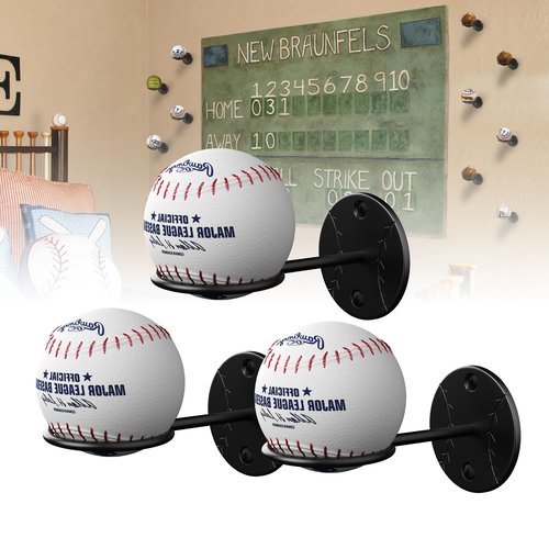 LEVENDOR 3Pcs Baseball Holder Wall Mount Rack,Heavy Duty Metal Baseball Holders for Display,Baseball Wall Mount Storage Rack for Game Ball,Memorabilia Softball Holders for Display