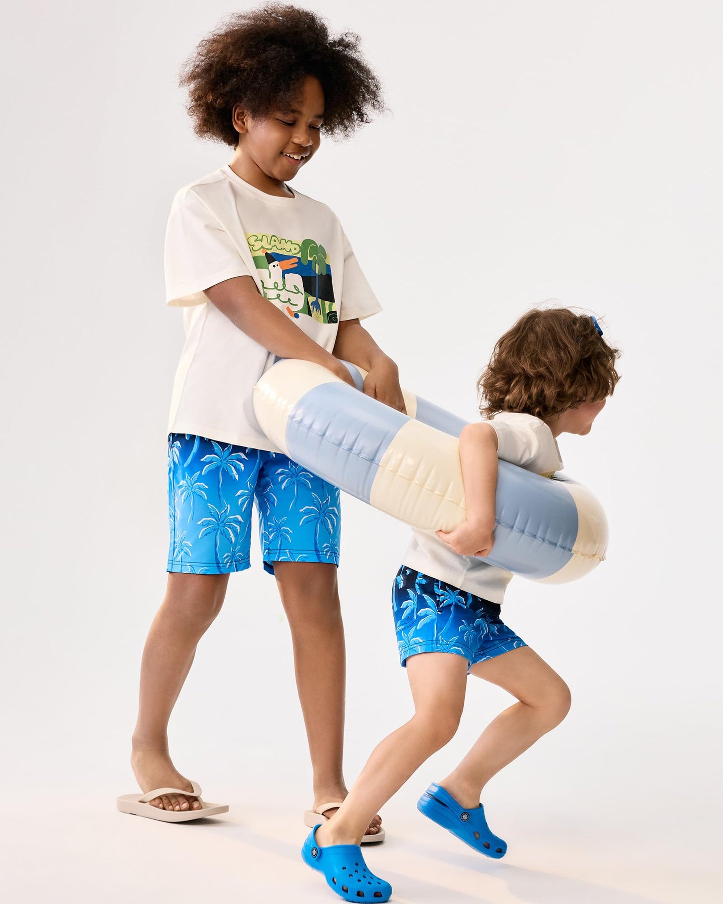 maamgic Boys Swim Trunks with Compression Liner Toddler Stretch Swim Shorts Quick Dry Swimming Trunks Boxer Brief 2 in 1 Beach Shorts Blue Coconut Tree 7
