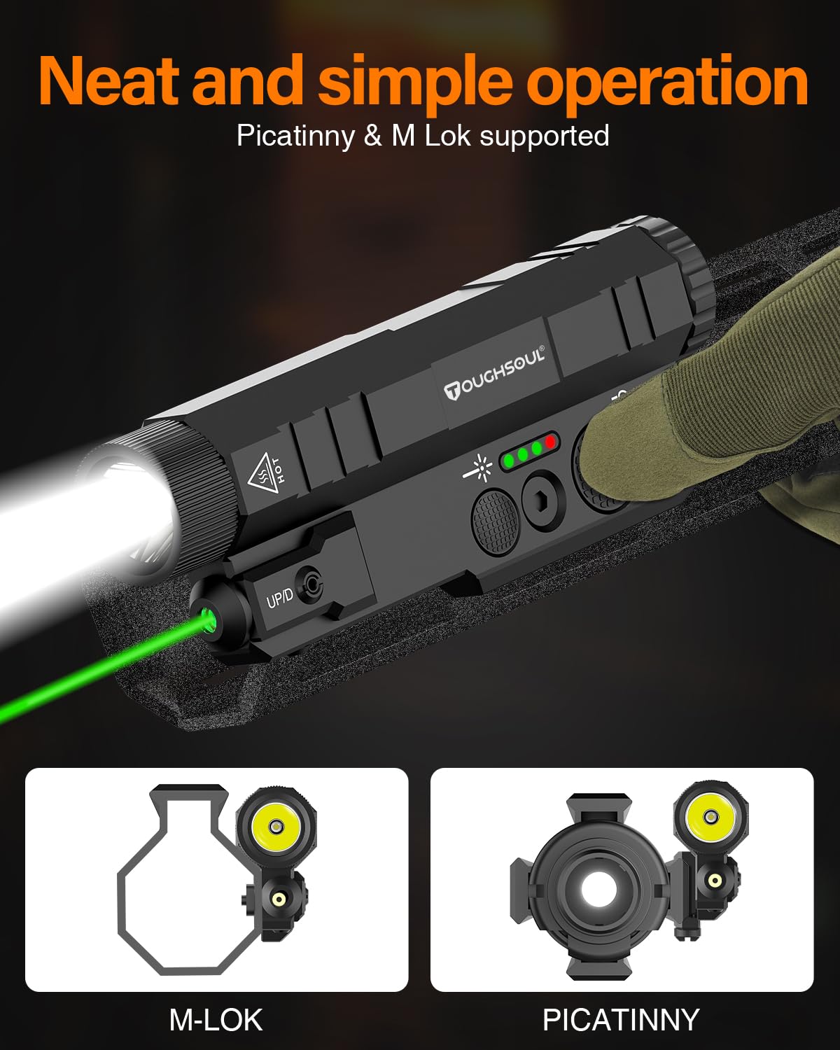 TOUGHSOUL Mlok Picatinny Tactical Flashlight Green Laser Sight Combo