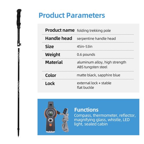 Folding Trekking Poles, Hiking Travel Poles, Hiking Equipment, Lightweight Trekking Poles, Suitable for Men and Women, The Elderly and Children，with an Outdoor Compass