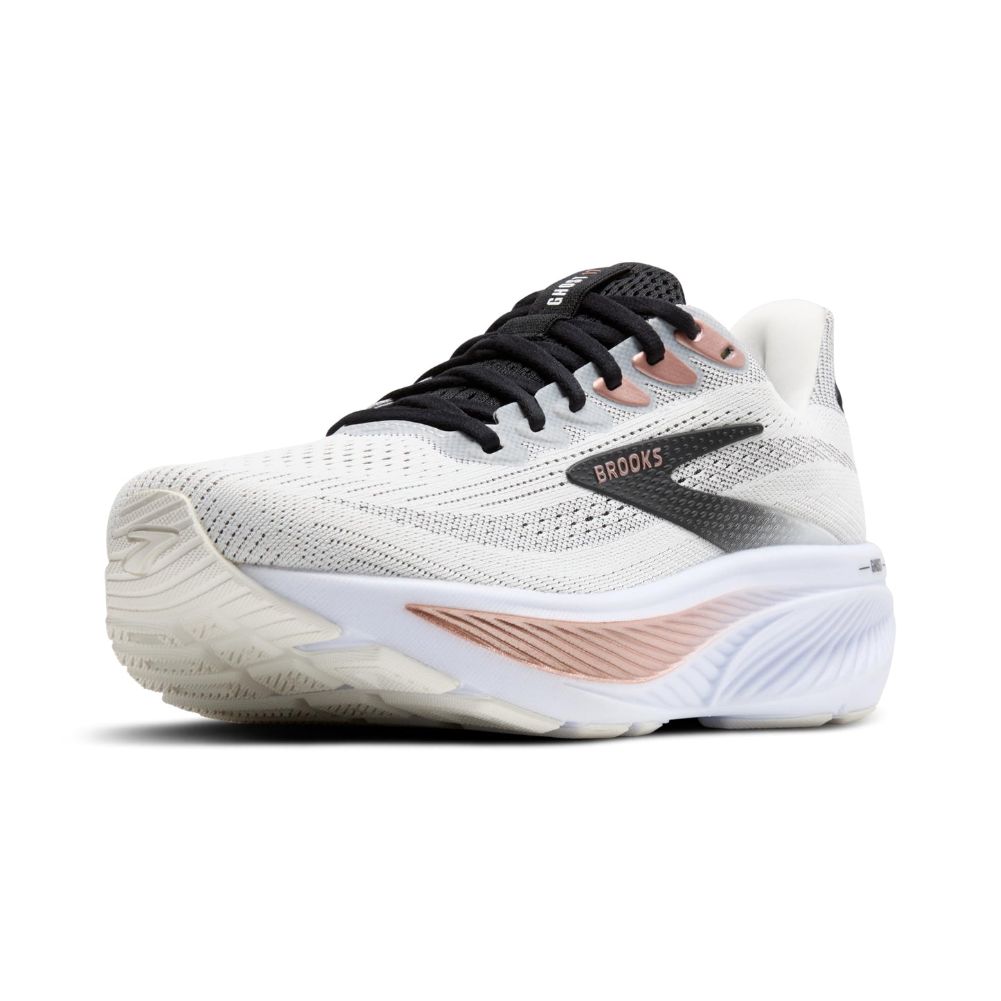 Brooks Women’s Ghost 17 Neutral Running Shoe - White/Black/Rose Gold - 9 Medium