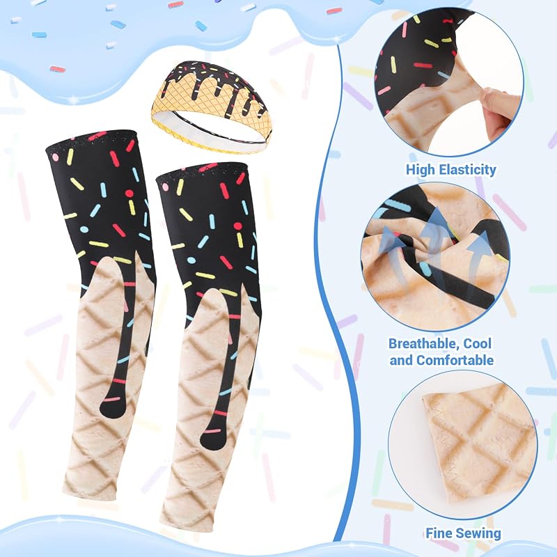 JATEBI Ice Cream Arm Sleeves & Headbands Set for Youth - Multicolor, Large