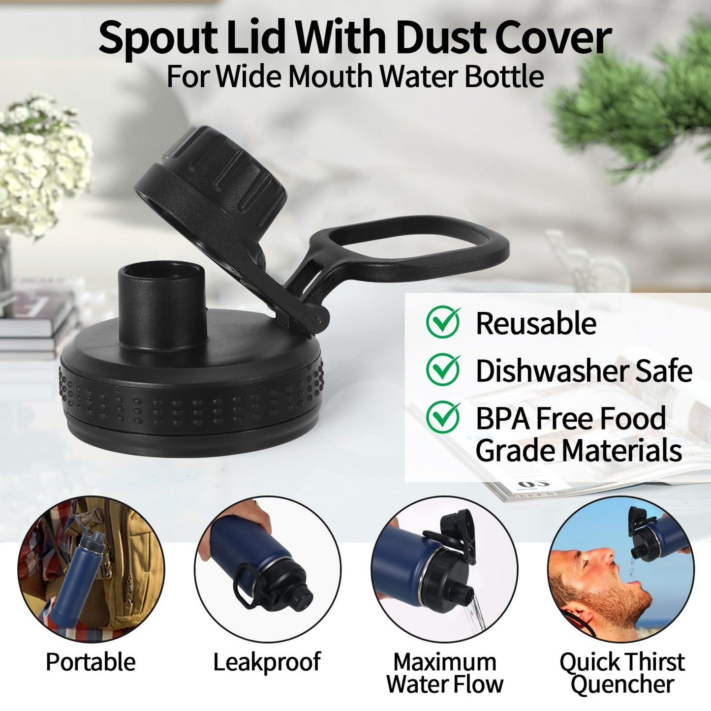 Replacement Lid Compatible with Rtic,Takeya And Thermoflask,12 oz 16 oz 18 oz 20 oz 32 oz 40 oz 64oz,Spout Lid BPA Free,2PCS