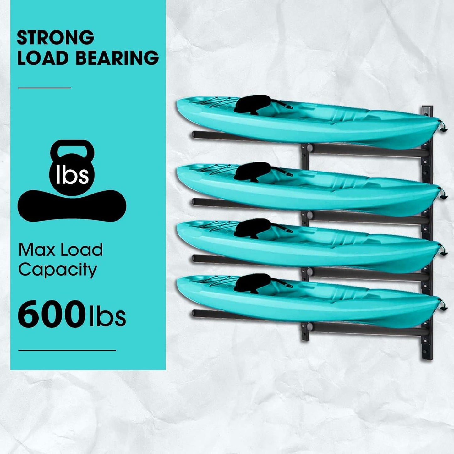 Kayak Storage Rack, Adjustable Wall Mount Kayak Racks for Garage and Outdoor Storage, Heavy Duty Weight Capacity, 2 Level / 3 Level / 4 Level