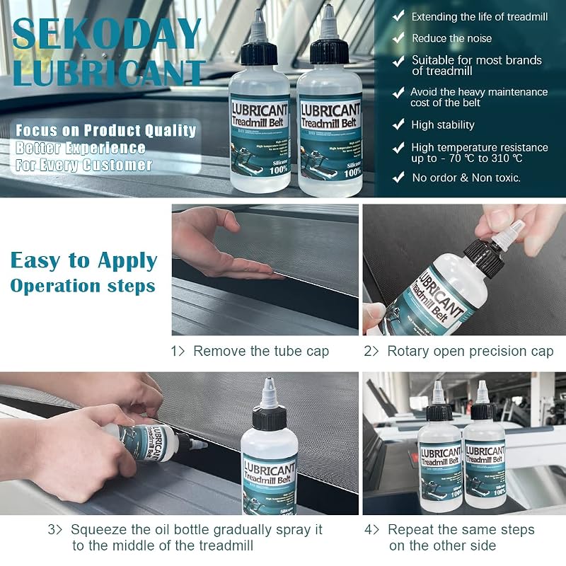 Treadmill Belt Lubricant - SEKODAY 4 oz Silicone Lubricant with Precision Cap