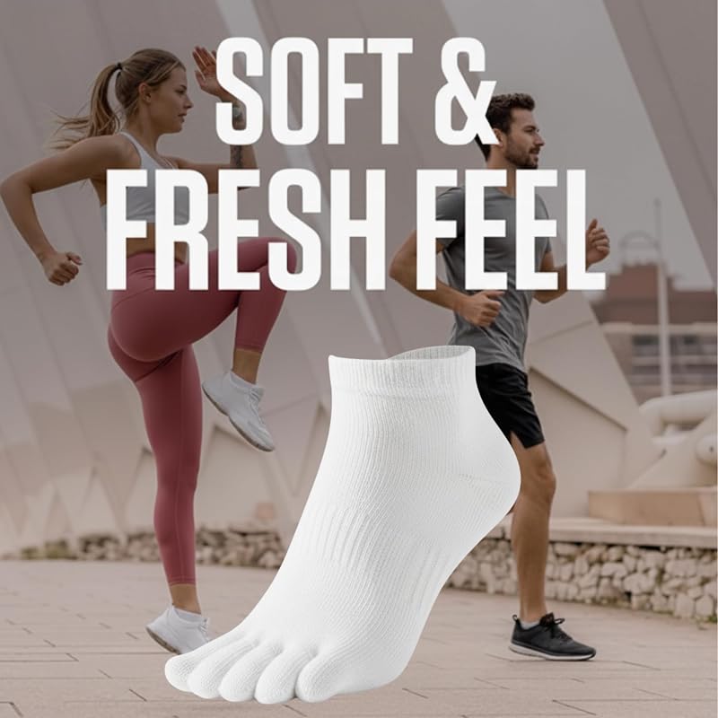 Socksense Bamboo Toe Socks - Non-Slip Ankle Low Cut, 3 Pairs, White, Medium