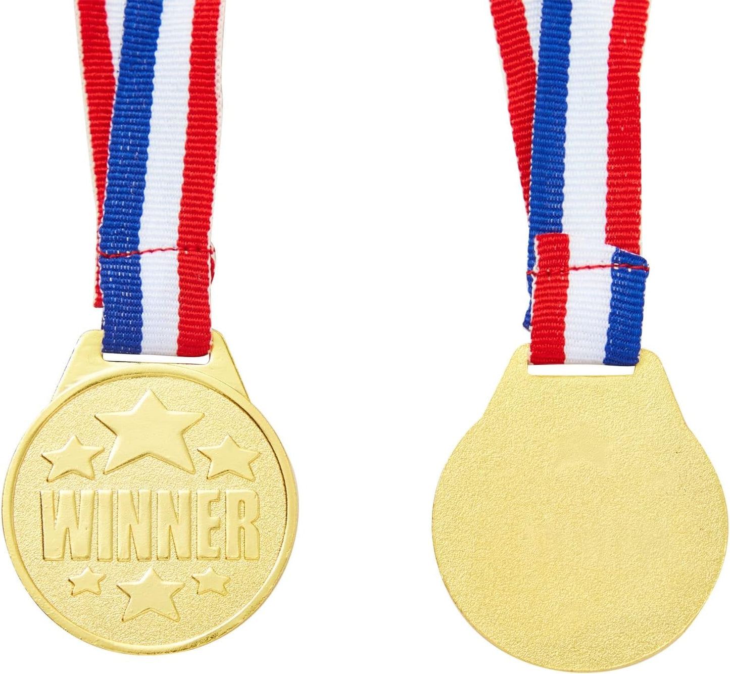 Juvale Gold Medals for Awards - 1.5 in Metal Winner Medals with 15.3 in Red, White & Blue Ribbon - Bulk 24 Pack for Kids & Adults Sports, Academic & Tournament Participation