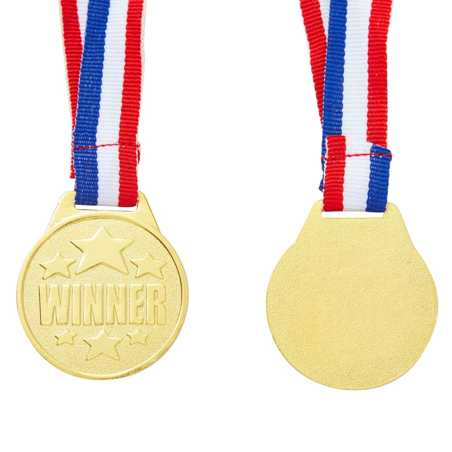Juvale Gold Medals for Awards - 1.5 in Metal Winner Medals with 15.3 in Red, White & Blue Ribbon - Bulk 24 Pack for Kids & Adults Sports, Academic & Tournament Participation