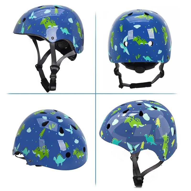 Kids Protective Gear Set 7-in-1 with Helmet, Knee, Elbow & Wrist Guards - Blue, 5-8 Years