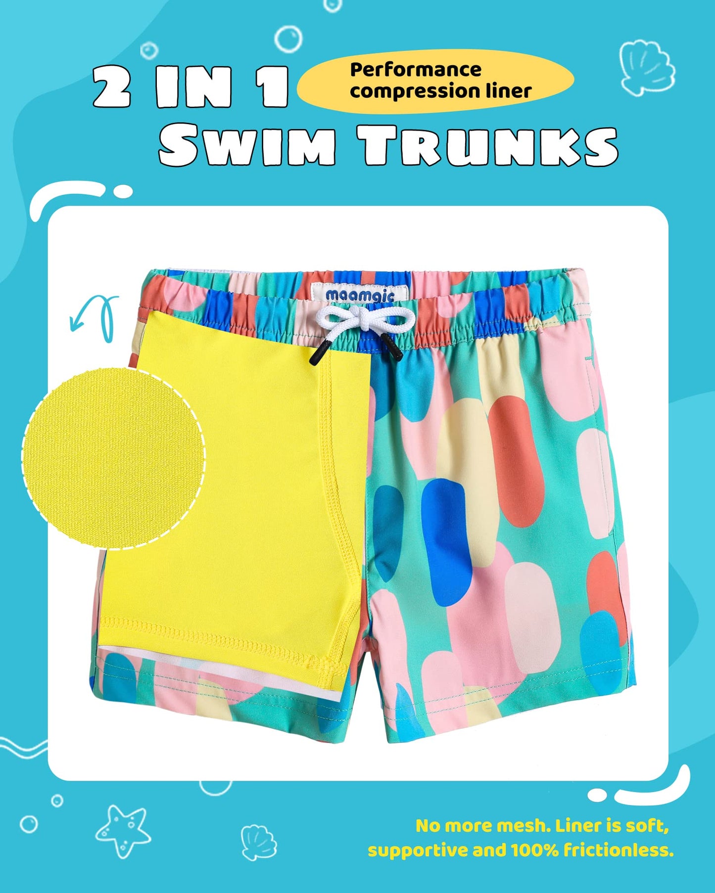 maamgic Boys Swim Trunks with Compression Liner Toddler Stretch Swim Shorts Quick Dry Swimming Trunks Boxer Brief 2 in 1 Beach Shorts Army Green 7