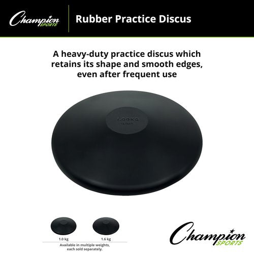 Champion Sports Rubber Practice Discus, 1.0 kg , Black