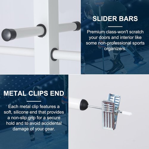 Hockey Gear Drying Rack Metal Sports Gear Storage Dry Rack for Drying and Storing Adult and Child Sports Equipment Hockey Equipment Hanging Clips and Wrist Band Included