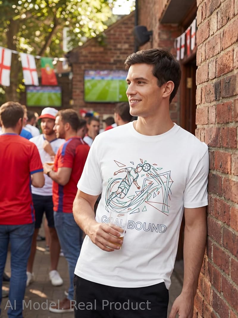 BINOCHE Men’s Soccer Graphic T-Shirt, 100% Cotton – White Sft002+Medium