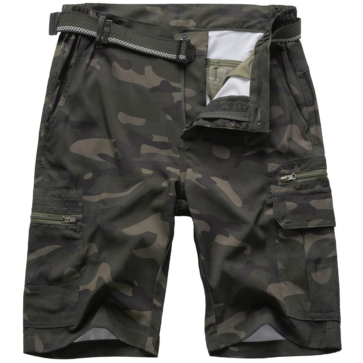 Jessie Kidden Mens Outdoor Casual Expandable Waist Lightweight Water Resistant Quick Dry Fishing Hiking Shorts (6222 Green Camo 40)