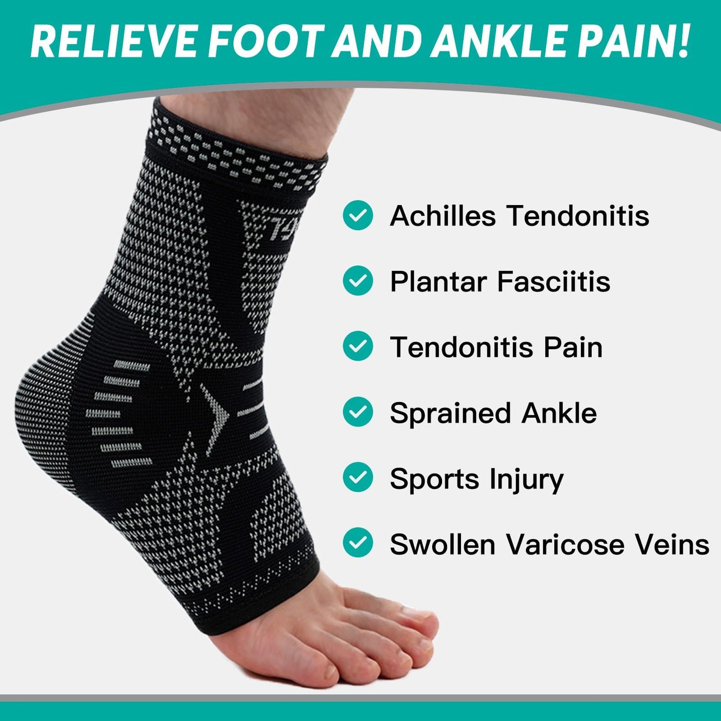 INDEEMAX Copper Ankle Brace Ankle Compression Sleeve Support Ankle Brace for Women & Men, Achilles Tendonitis Brace, Plantar Fasciitis, Sports, Silver Black, XL