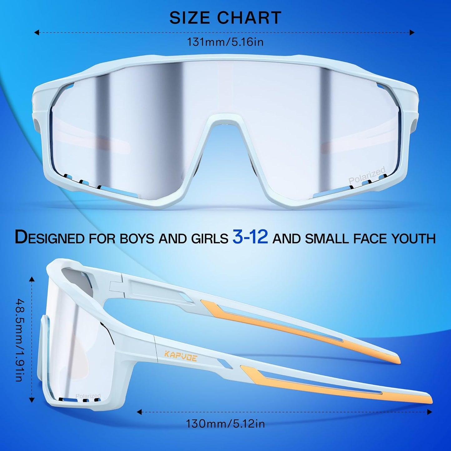 KAPVOE Kids Baseball Glasses Youth Polarized Sports Sunglasses Softball Cycling Running Shades Boys Girls Age 3-14 - K9033