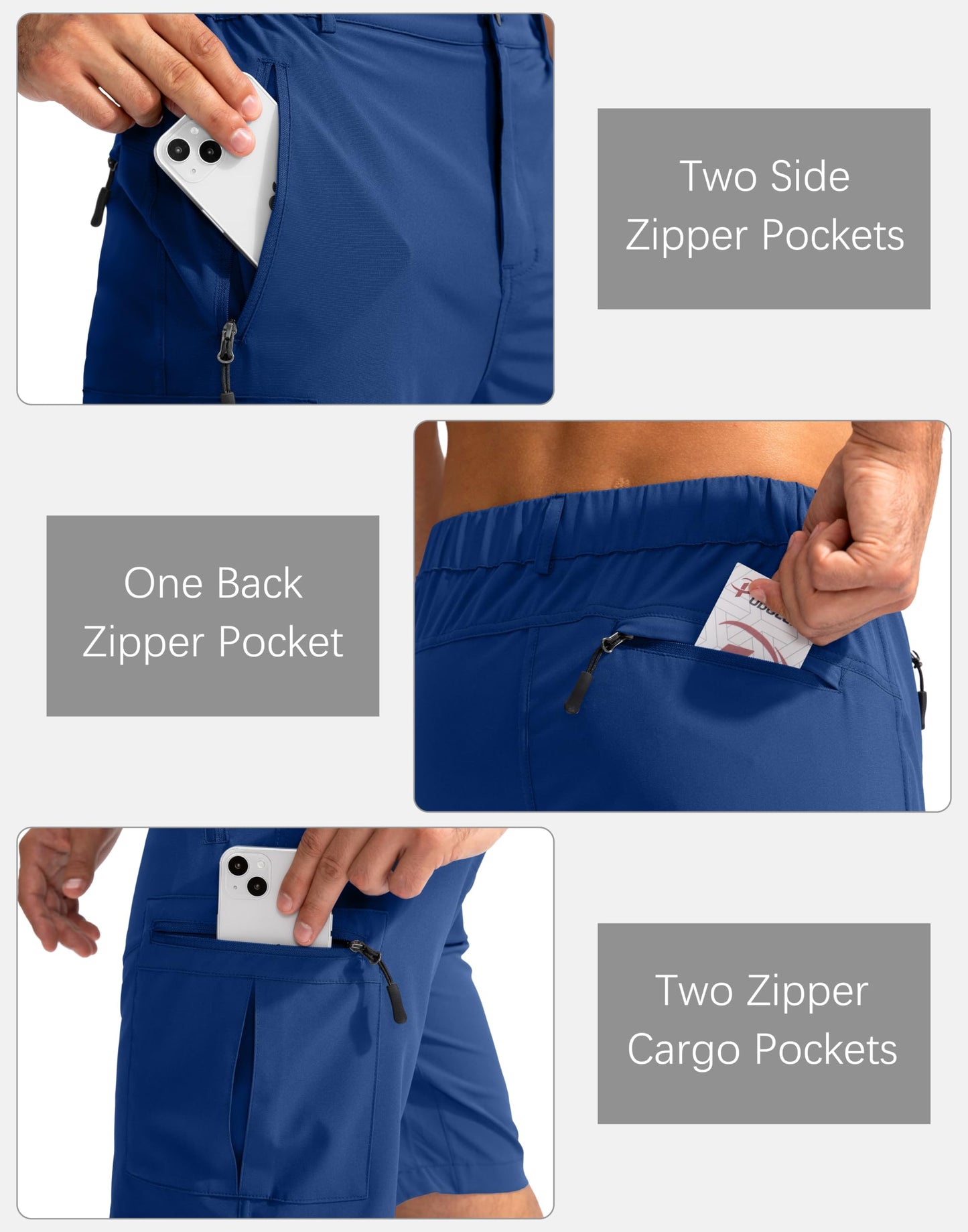 Pudolla Men's Hiking Cargo Shorts 9" Lightweight Outdoor Work Shorts for Men Travel Golf Camping Casual with 5 Zipper Pockets(Royal Blue X-Large)