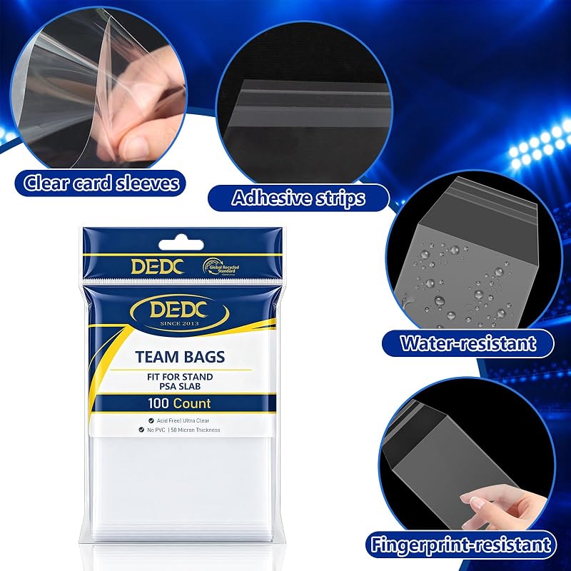 200 Pcs PSA Slab Card Sleeves - Clear Team Bags for Graded Cards 3.4x5.5 in