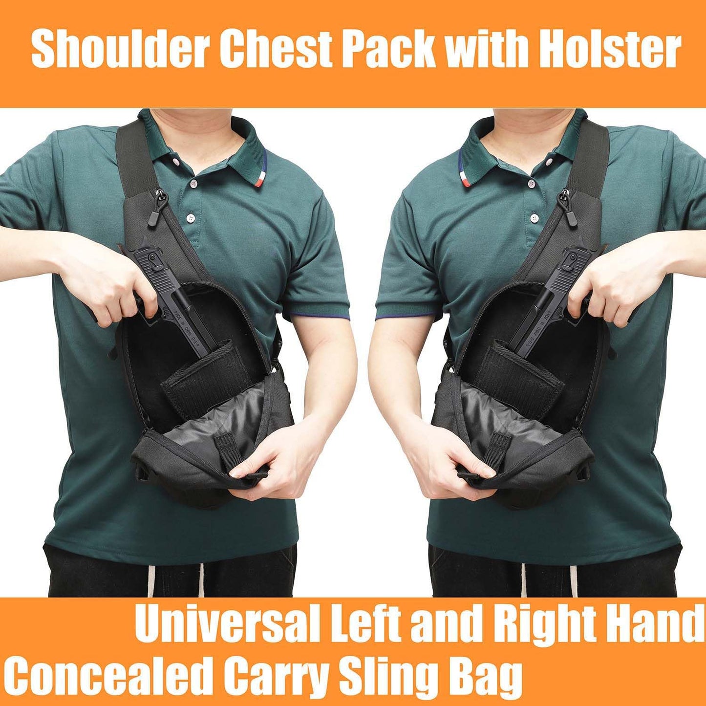 VTACOUTV Concealed Carry Gun Bag for Men & Women, Sling Pistol Bag for Handguns CCW Shoulder Bag Tactical Crossbody Chest Pack Range Bags with Holster (Black of Left and Right Hand)