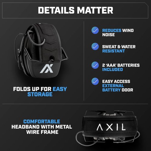 AXIL TRACKR Noise Cancelling Ear Muffs ??Mowing, Construction & Shooting Ear Protection ??Comfortable Ear Muffs for Noise Reduction ??Sweat & Water Resistant Ear Protection for Shooting