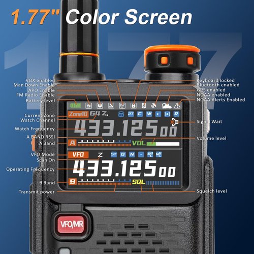 BAOFENG 5RH PRO GPS 10W Ham Radio Handheld, Tri Band Two Way Radio-VHF/1.25M/UHF, 640 Channels, APRS, Aviation Police Band Scanner, NOAA Weather 5RM Upgrade Walkie Talkies Long Range -2Pack