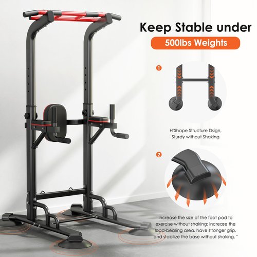 SogesPower Power Tower Pull Up Bar Station, Adjustable Height Pull Up Bar Stand for Home Gym, Multi-Function Pull Up Dip Station Dip Bar Strength Training Fitness Equipment, 500LBS, Black