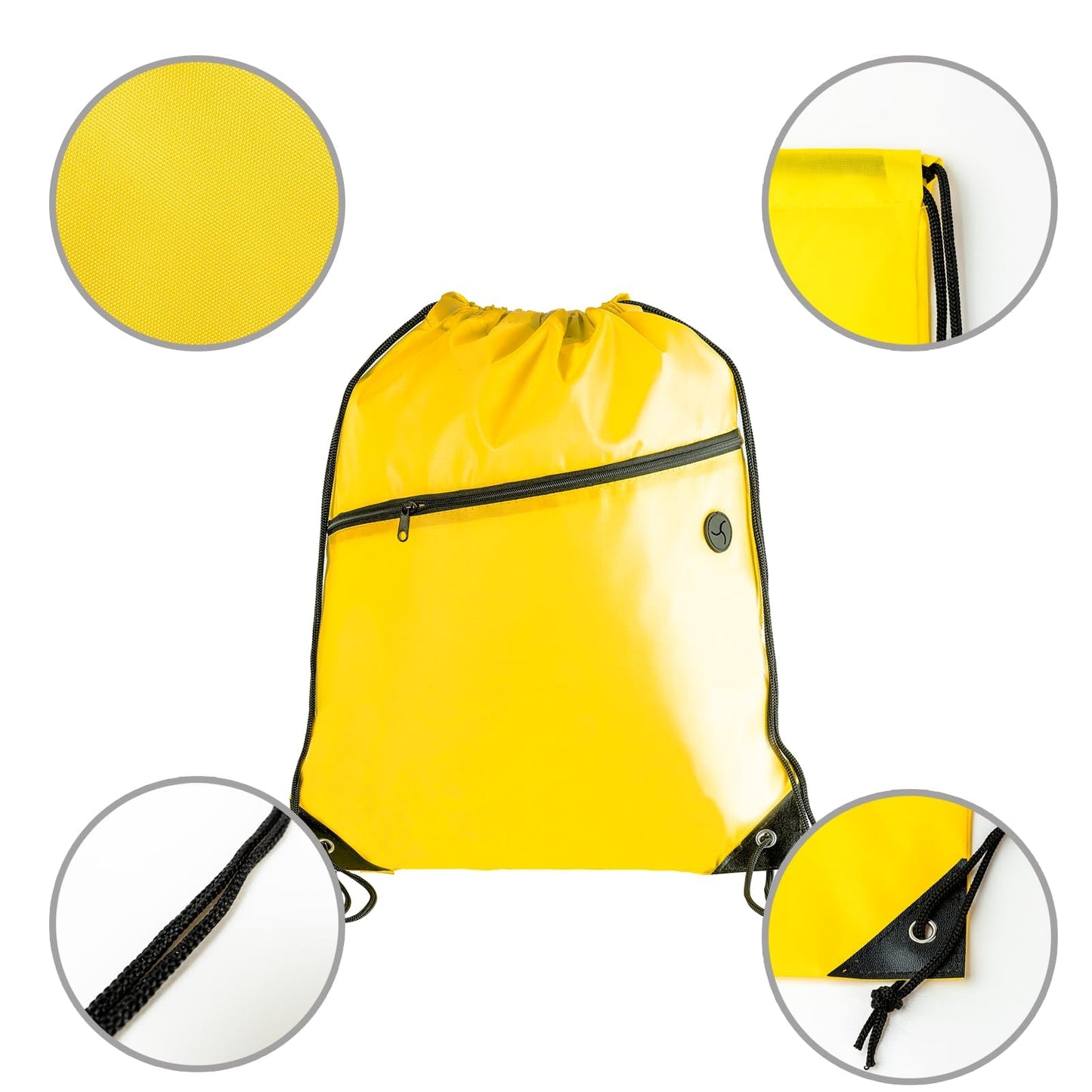 CODOBON Lightweight Drawstring Backpack – Foldable with 2 Compartments & Zip Pocket | Cable Port for Easy Access | Eco-Friendly for Gym, Travel, Everyday Use (20L, Yellow)