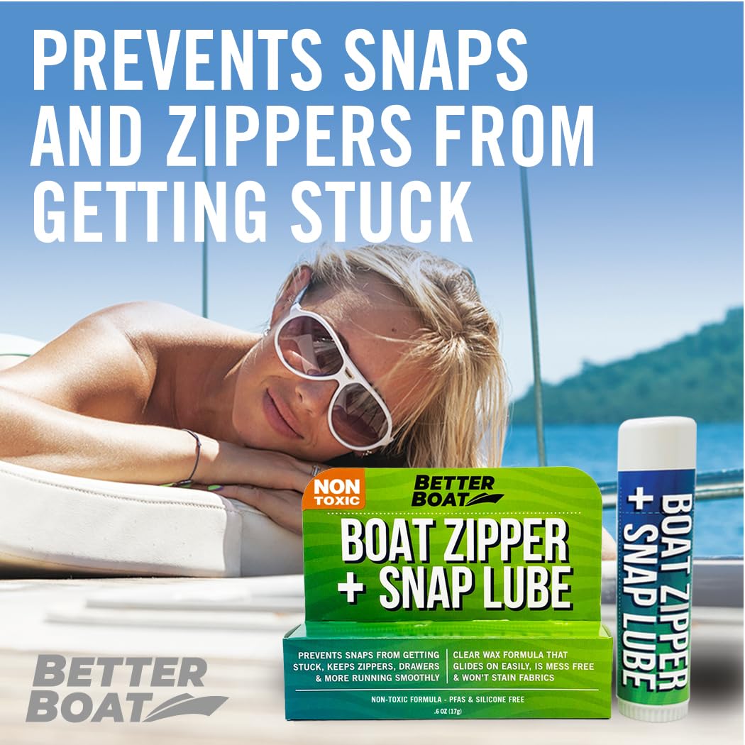 Zipper Wax Zip Lube - Marine Grade Zipper Lubricant Stick and Tool for Boat Canvas, Bimini Snaps, Metal Zippers, Jackets, Coolers, Vinyl Panels, Wetsuits, Drysuits - No Oil Mess