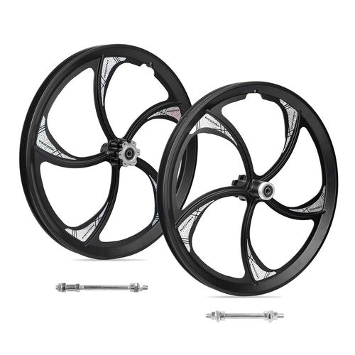 MEGHNA Bike Wheelset 5 Spokes Lightweight Aluminium 20 inch Integrated Wheel Compatible with 6 Bolt Disc Brake Single/6-11 Speed Thread Freewheel Hub for Kids Bike Mountain Bike BMX Folding Bike