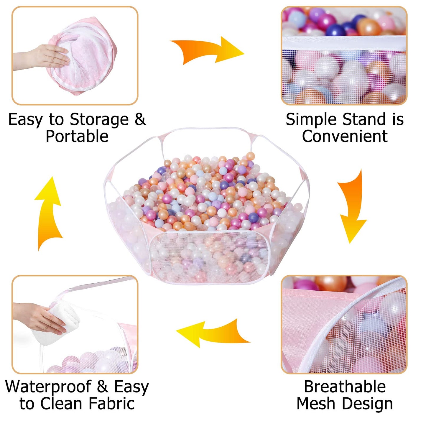 Kids Ball Pit Large Pop Up Children Ball Play Tent for Toddlers Girls Boys for Indoor Outdoor Baby Playpen with Carry Tote, Balls Not Included (Pink)…