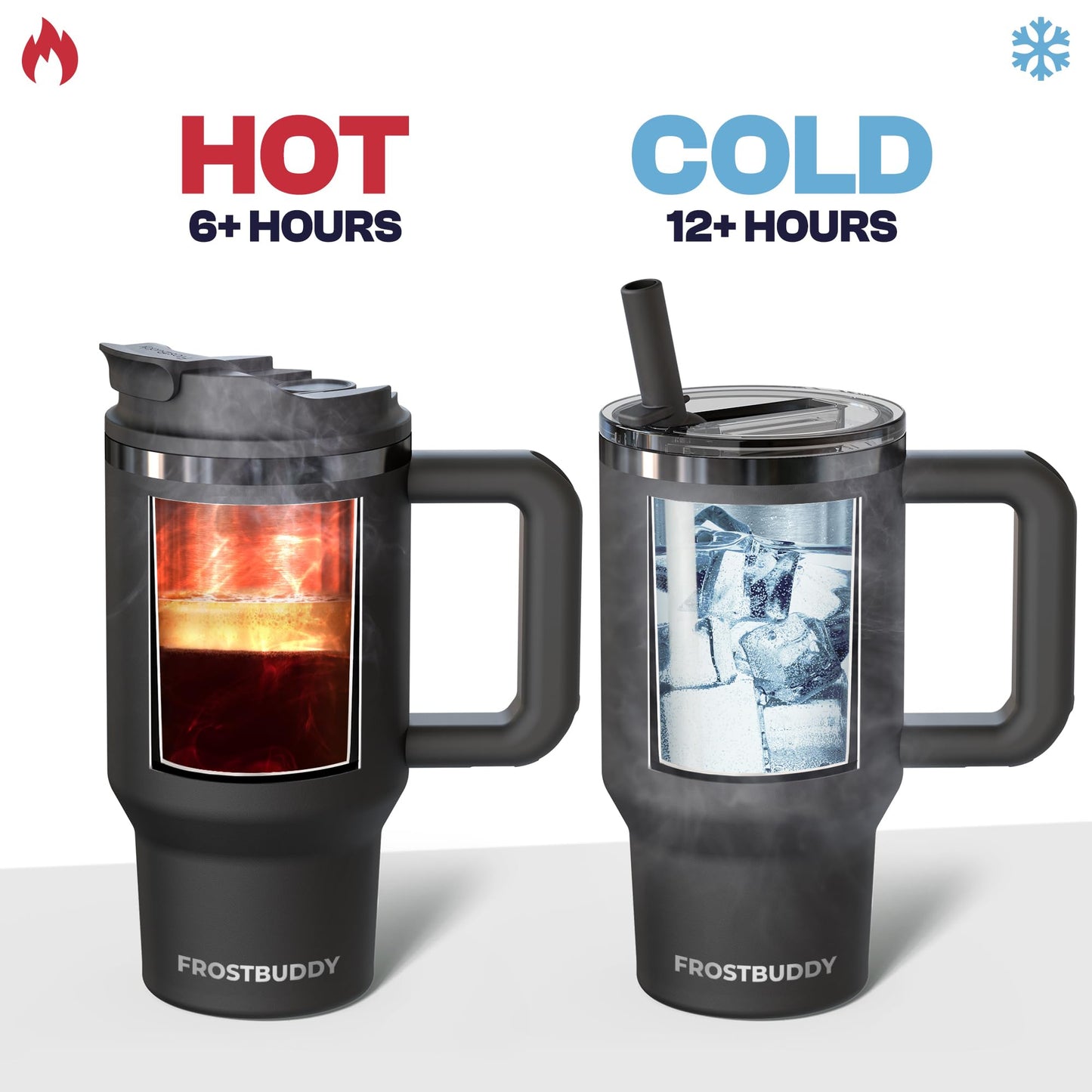 Frost Buddy Thicc Buddy - Stainless Steel Vacuum Insulated Tumbler with Lid and Straw for Water - Travel Mug Cupholder Friendly - Gifts for Women Men Him Her