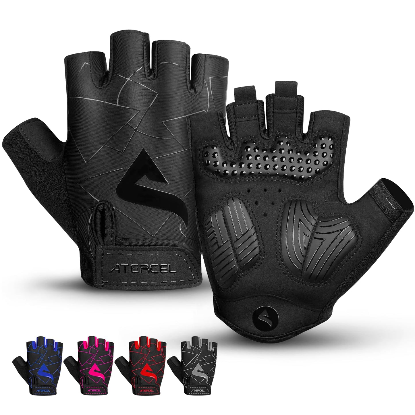 ATERCEL Cycling Gloves, Bike Gloves for Men Women, Bicycle Gloves for Cycling, Workout, Gym, Training, Weight Lifting Outdoor, Dirt Bike, Mountain Bike, and Riding (Black, Medium)