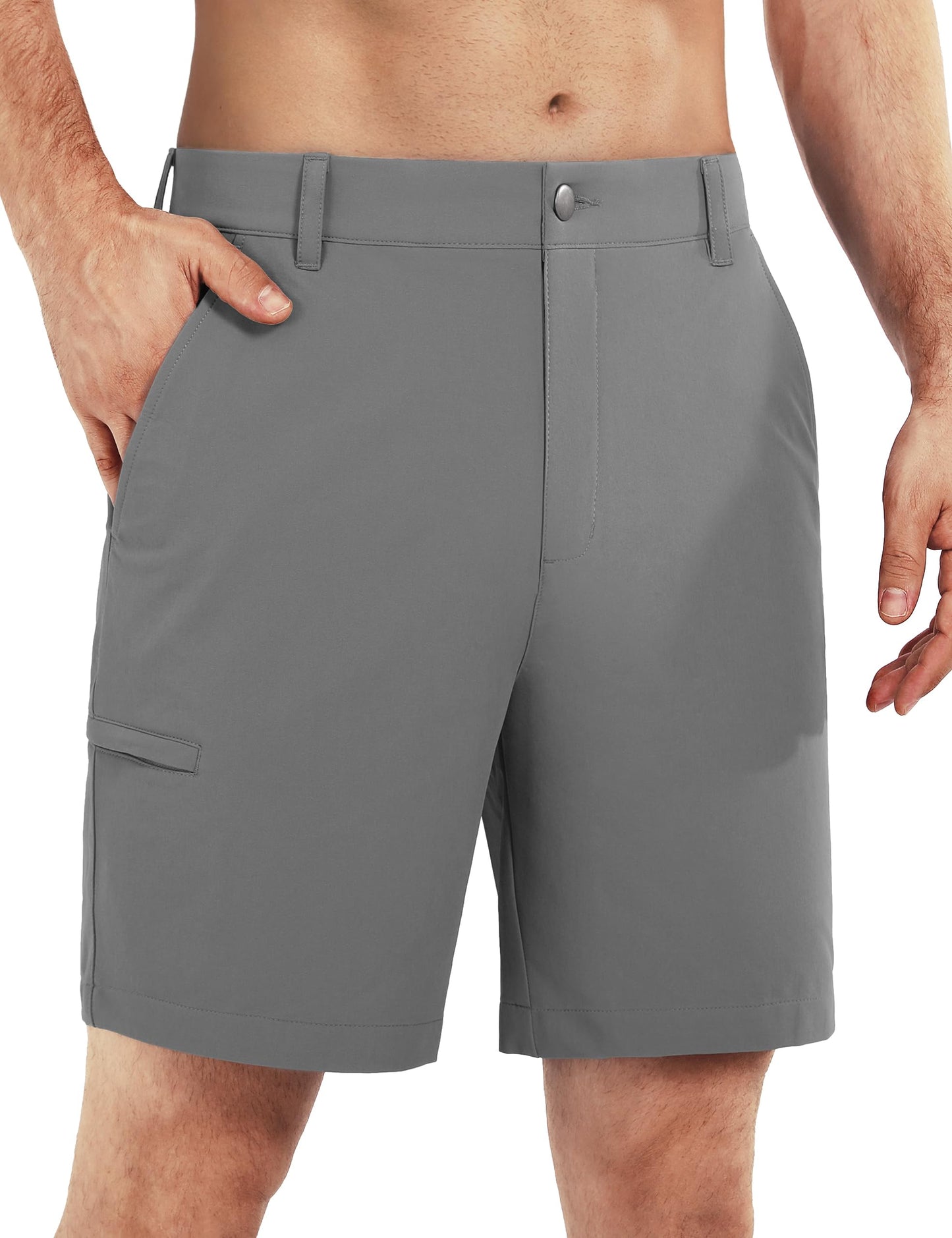 Shallowlulu Men's Golf Shorts 7"/ 10" Stretch Quick Dry Water Resistant Dress Casual Shorts with 6 Pockets Work Hiking Shorts(Grey 34W/10L)