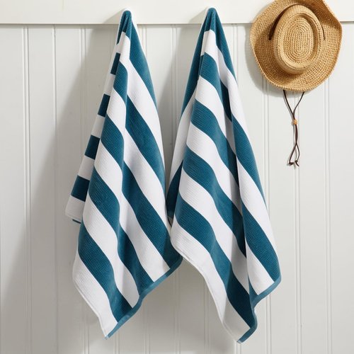 Loon & Lake Sand Resistant Beach Towels Set of 2 | Waffle Weave Reverse to Classic Plush Velour | 2 Pack 30" x 60" | Crafted from 100% Combed Cotton | Wolfeboro Collection - Adriatic Blue